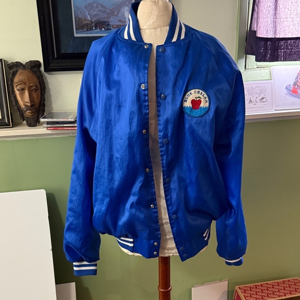 Blue Satin Varsity Jacket, XL, Blue Chelan